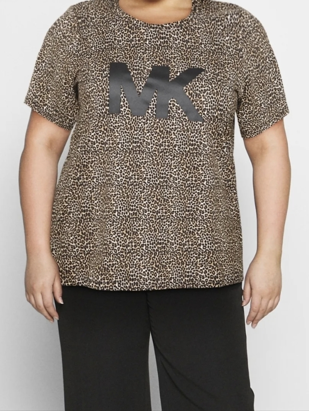 MICHAEL Michael Kors Women's Plus 1X Leopard Print Tee with Black KORS  Logo